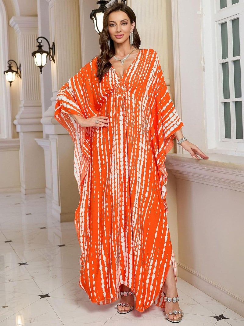 KEYLORTING Women’s Kaftan Beach Cover Up Dress Plus Size Summer Swimsuit Loungewear Maxi Dress - Image 3